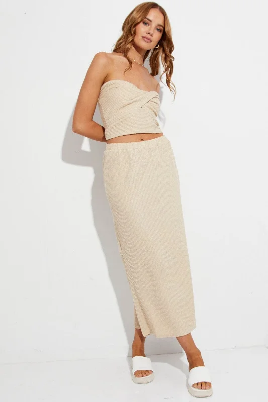 Long Skirts for Wedding Ceremony -Beige Midi Skirt Bodycon