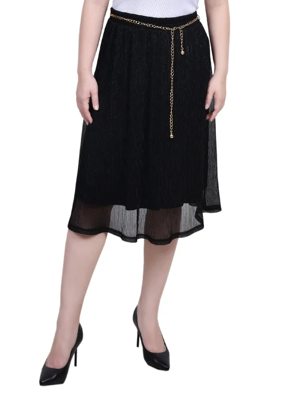 Luxury skirts with elegant silk sheen -Petite Plisse Mesh Skirt With Belt