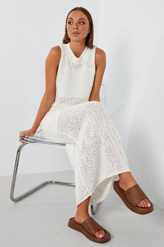 Modern Long Skirts for Trendy -White Knit Skirt Midi Crochet