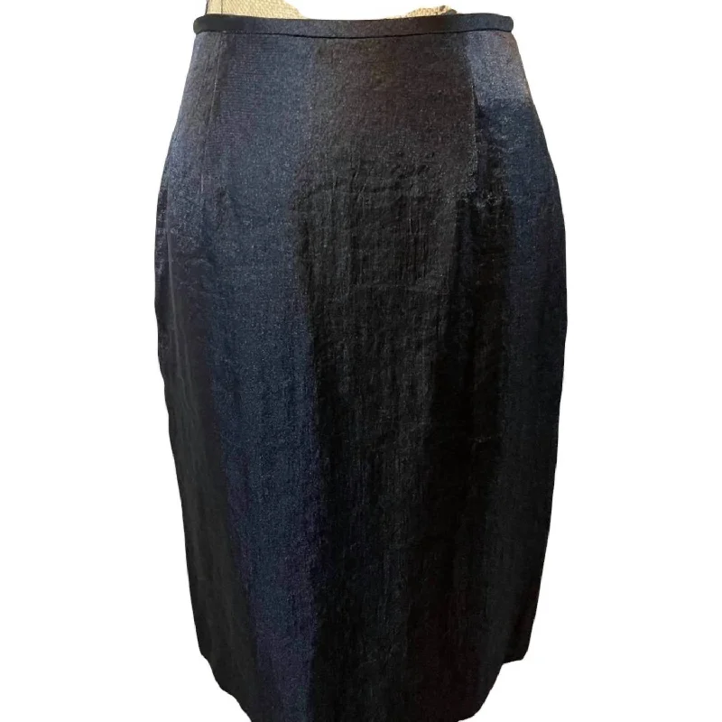 Long Skirts for Travel Adventures -Washed Metallic Pencil Skirt In Black