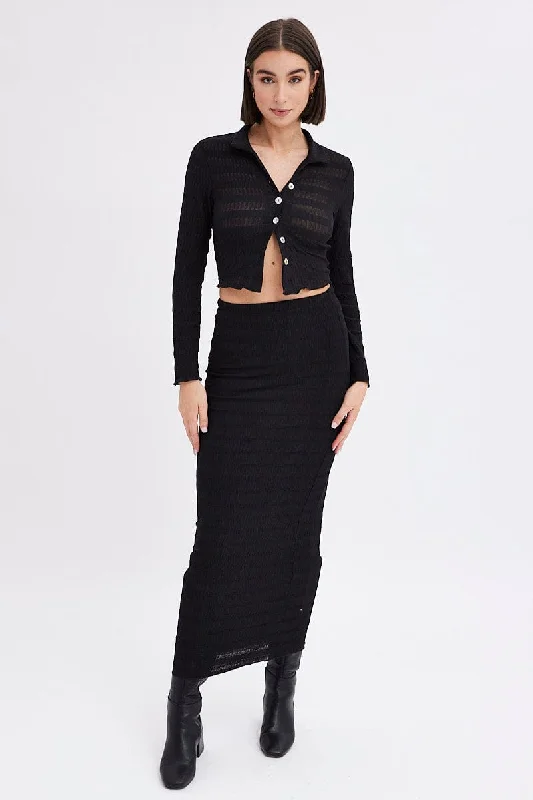 Abstract Long Skirts for Creative -Black Maxi Skirt Bodycon Textured Jersey