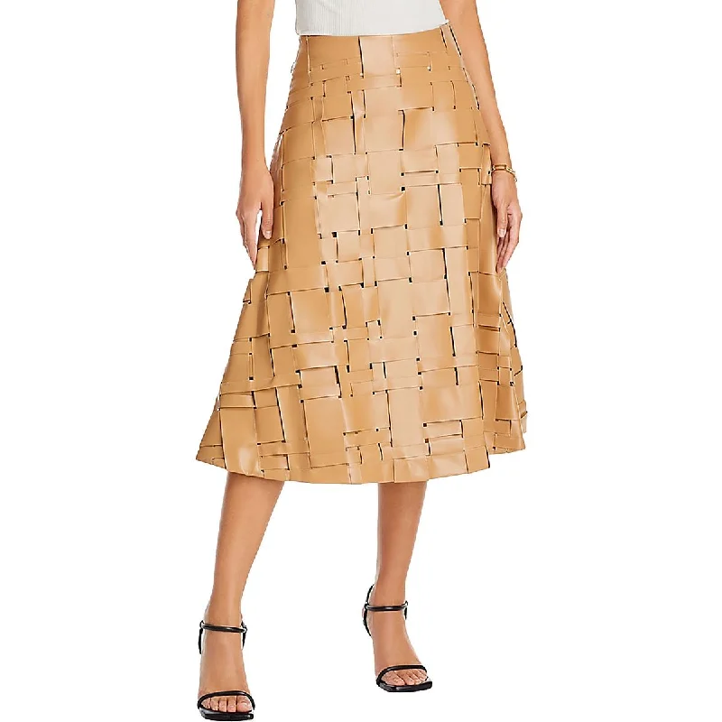 Pink Long Skirts for Feminine -Womens Vegan Leather Midi Midi Skirt