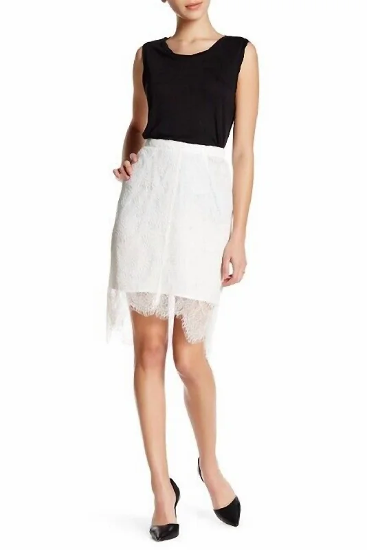 Wrap Short Skirts for Adjustable -Lace High-Low Overlay Pencil Skirt In White