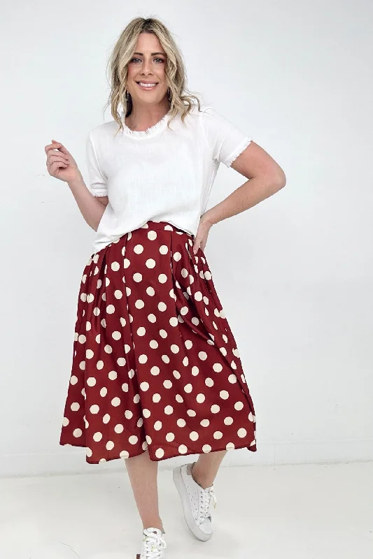 Durable skirts for long-lasting wardrobe staples -Jade By Jane Polka Dot Pleated Midi Skirt