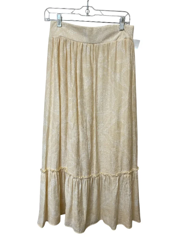 Flowy floral skirts for springtime elegance -Skirt Maxi By Wonderly In Tan & White, Size: M