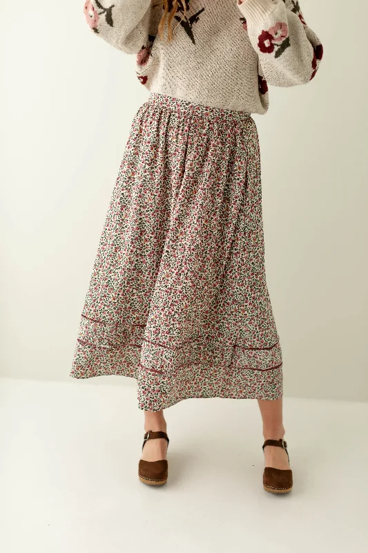 Luxury skirts with shimmering sequin details -'Chelsie' Trim Detail Floral Print Skirt in Cream