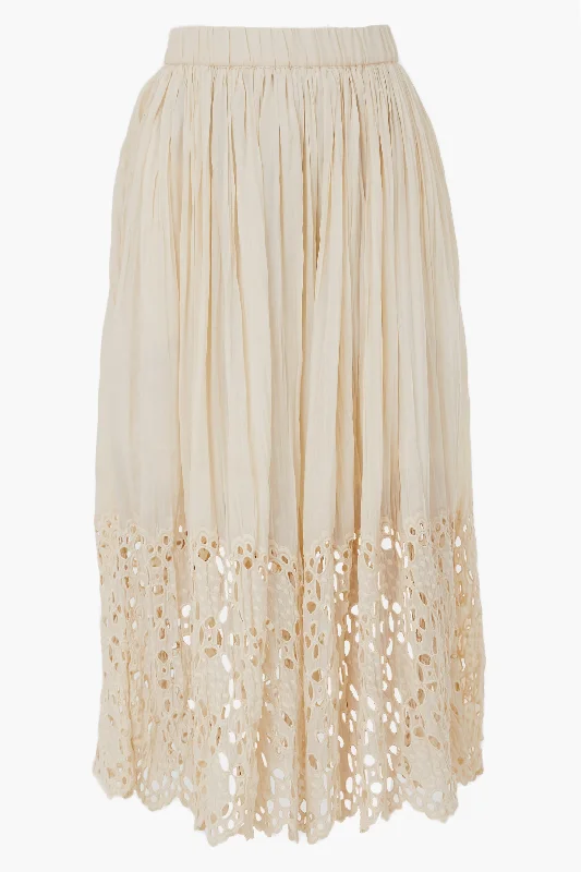 Vintage pencil skirts for nostalgic chic -Cream Elyse Print Eyelet Skirt