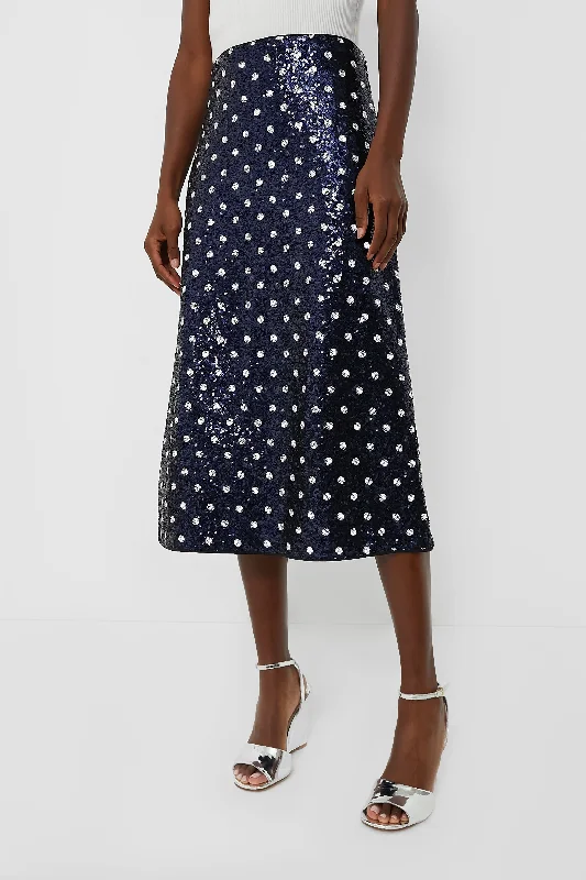 Luxury skirts with shimmering sequin details -Navy Dotted Sequence Jily Skirt