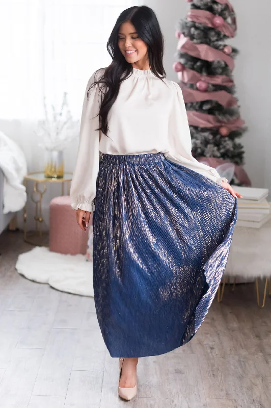 Pleated skirts for sophisticated evening wear -Wish Upon A Star Modest Metallic Skirt