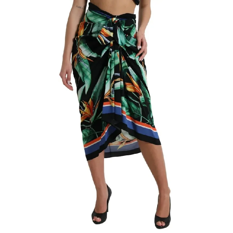 Leather Long Skirts for Luxury -Dolce & Gabbana  Strelitzia High Waist Wrap Midi Women's Skirt (Pre-Owned)