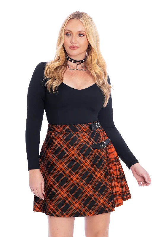 Casual linen skirts for breezy days -Tartan Punk Orange Skater Kilt