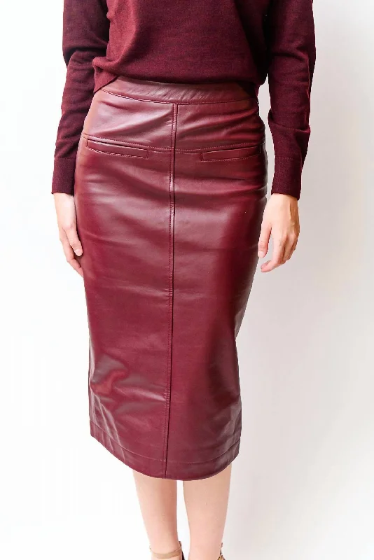 Short Skirts for Summer Days -Leather Midi Skirt In Cranberry