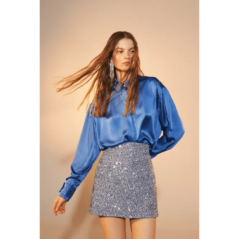 Lightweight skirts for warm weather comfort -Marde A-Line Sequin Mini Skirt in Powder Blue