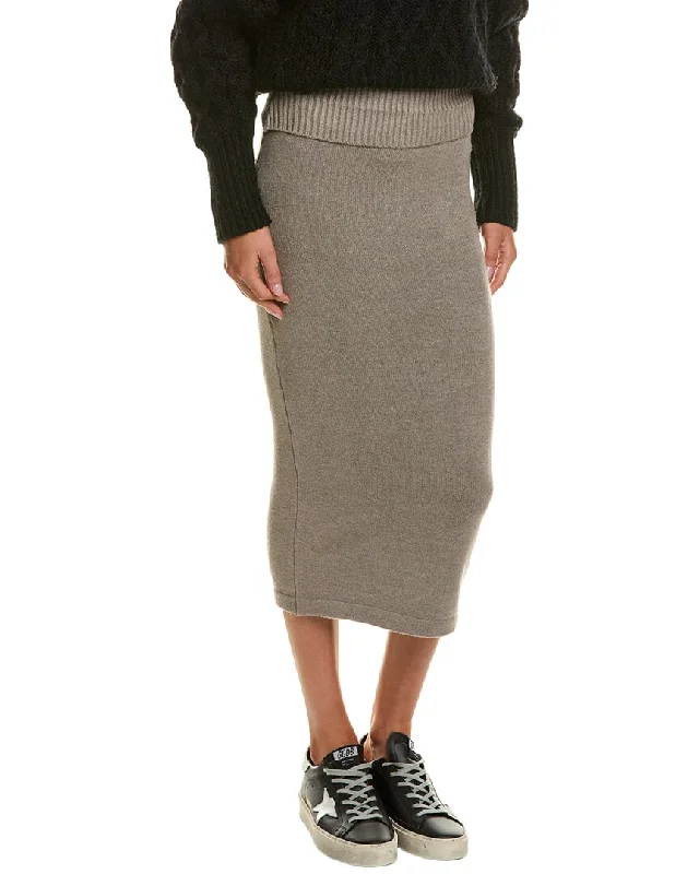 Wool Long Skirts for Warmth -Vintage Havana Slim Fit Knit Midi Skirt