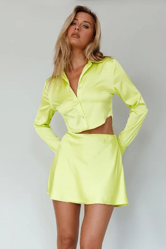 Bold skirts with vibrant tropical prints -Kari Satin Mini Skirt Lime