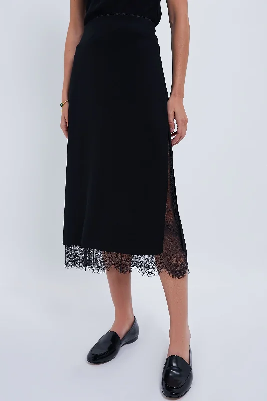 Stretchy skirts for all-day wear comfort -Black Lace Paneled Straight Skirt