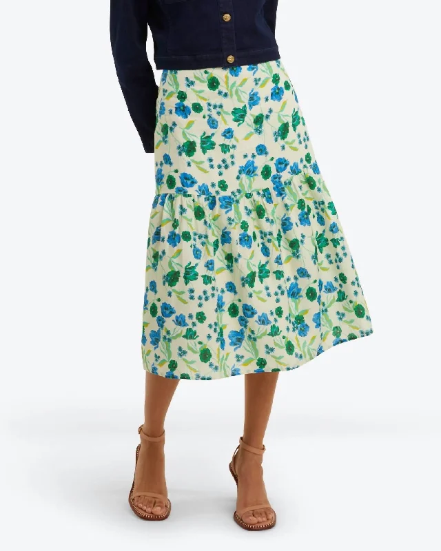 Vintage Long Skirts for Nostalgia -Midi Skirt In White Field Poppy