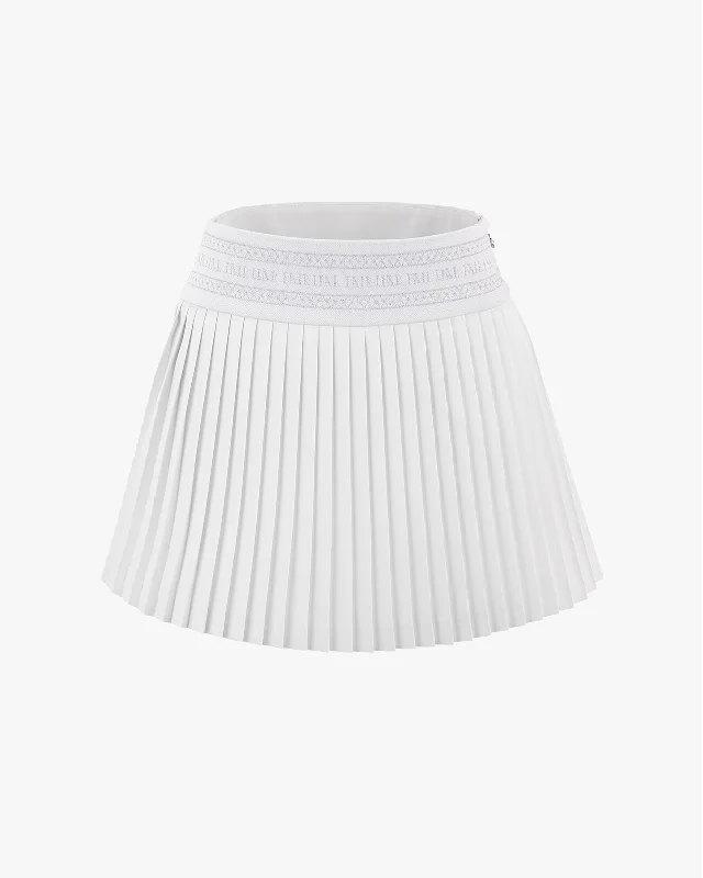 Cute pleated skirts for youthful school outfits -Logo band pleated skirt - White