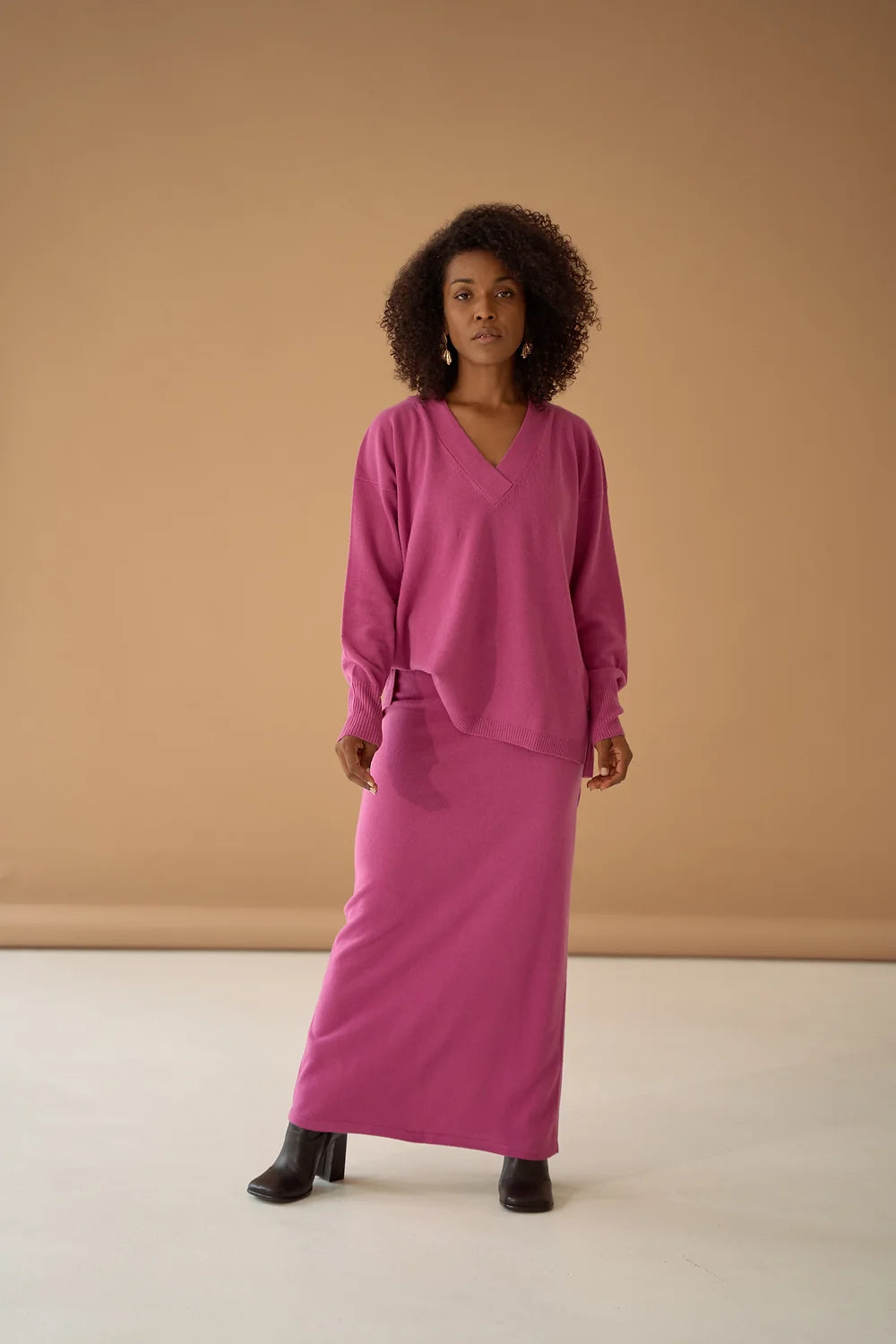 Retro Long Skirts for Throwback -Pink Maxi Skirt Cashmere Wool