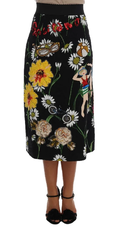 Abstract Short Skirts for Creative -Dolce & Gabbana Embellished A-Line Mid-Calf Women's Skirt