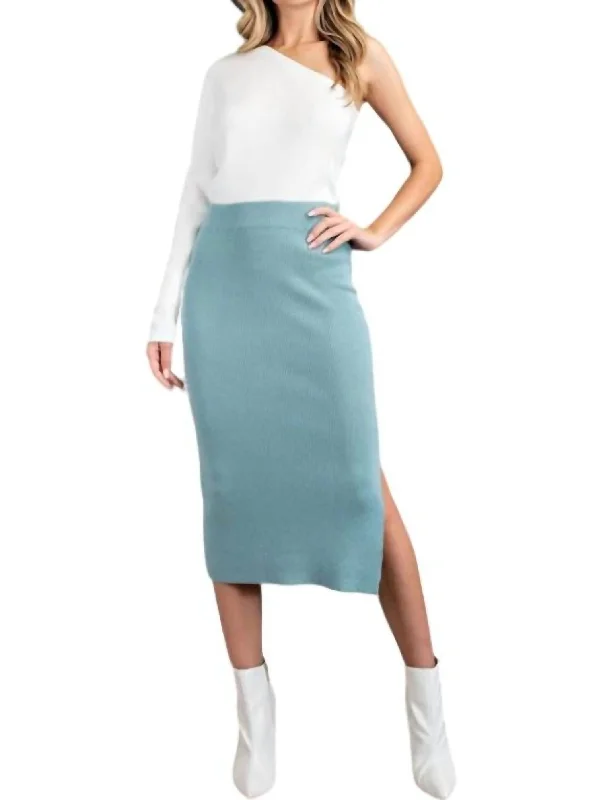 Cotton Short Skirts for Comfort -Knit Midi Skirt In Sage