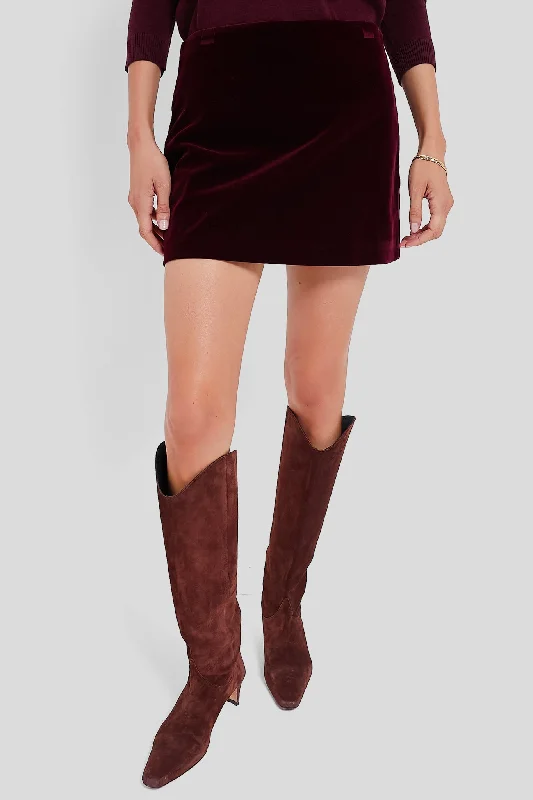 Trendy skirts with modern cutout designs -Oxblood Velvet Opal Mini Skirt