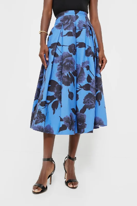 Vintage skirts with classic floral prints -Lupin Blue Volume Hem Pleat Detail Skirt