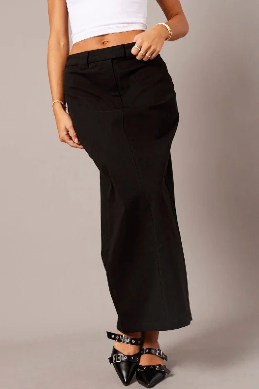 Black Long Skirts for Versatile -Black Tailored Skirt Midi Mid Rise