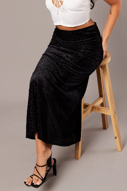 A-line Short Skirts for Flattering -Black Maxi Skirt Mid Rise Burn Out