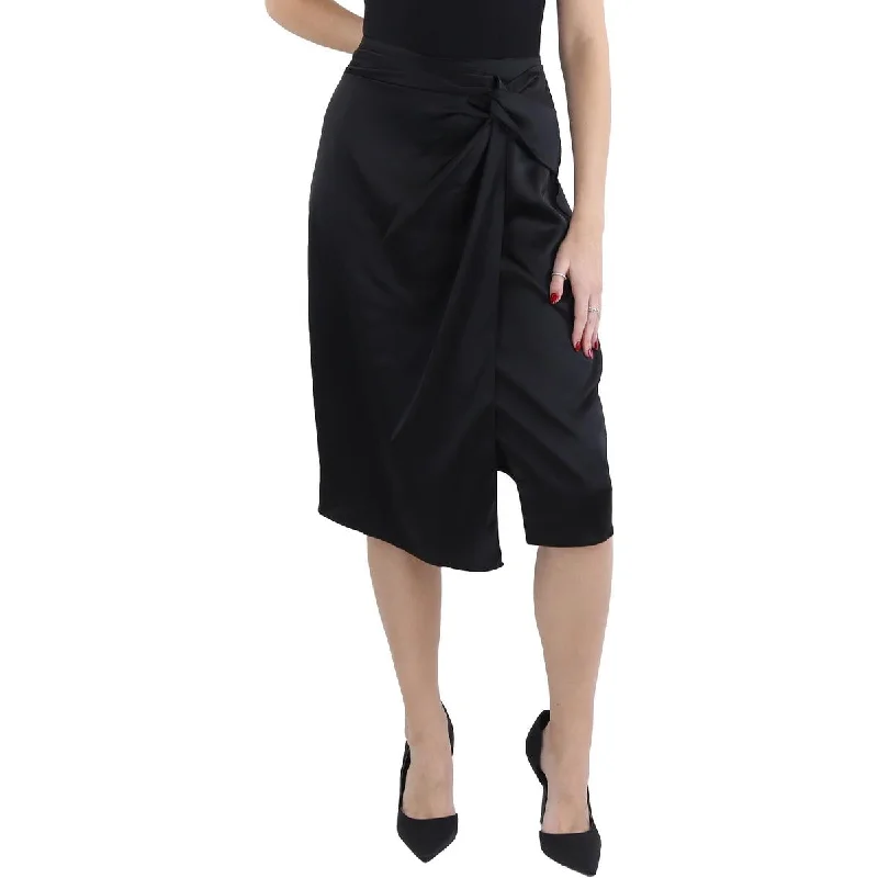 Cotton Long Skirts for Comfort -Womens Satin Faux Wrap Mini Skirt