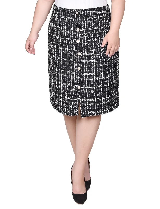 Soft skirts with gentle fabric drape -Plus Size Knee Length Slim Tweed Knit Skirt