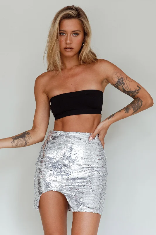 Ruffled skirts for soft romantic appeal -Luna Heart Sequin Mini Skirt Silver