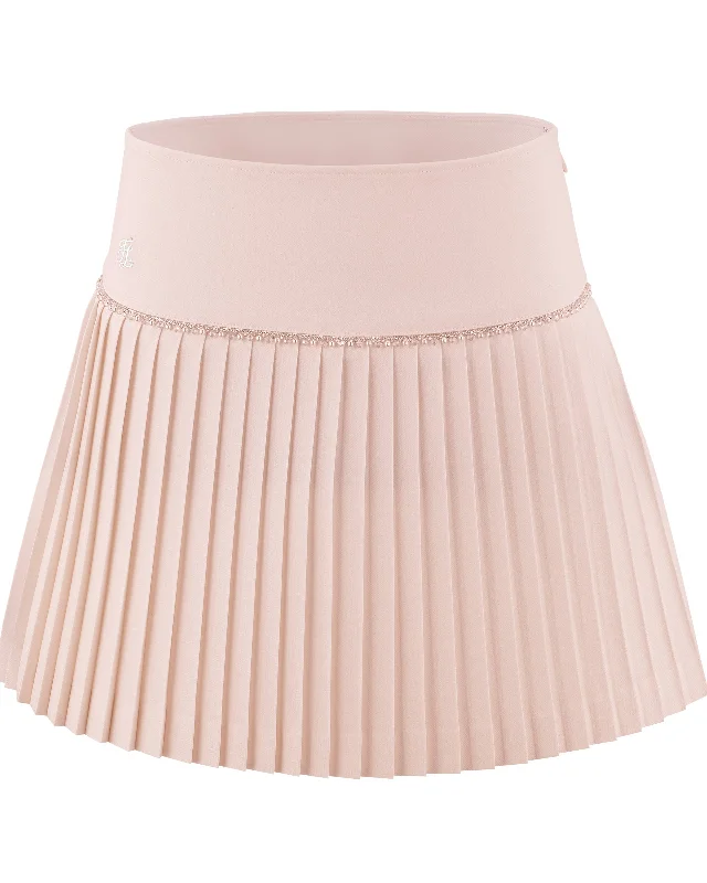 Wrap midi skirts for stylish ease -[FL Signature] Pearl & Bead Flare Pleated Skirt - Pink