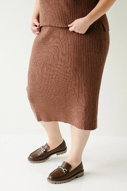 Designer mini skirts for high-end appeal -Plus 'Delaney' Ribbed Midi Sweater Skirt in Brown