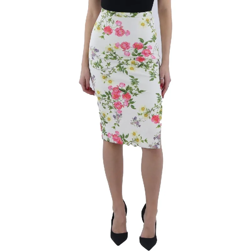 Linen Short Skirts for Breathable -Leonora Womens Floral Midi Pencil Skirt