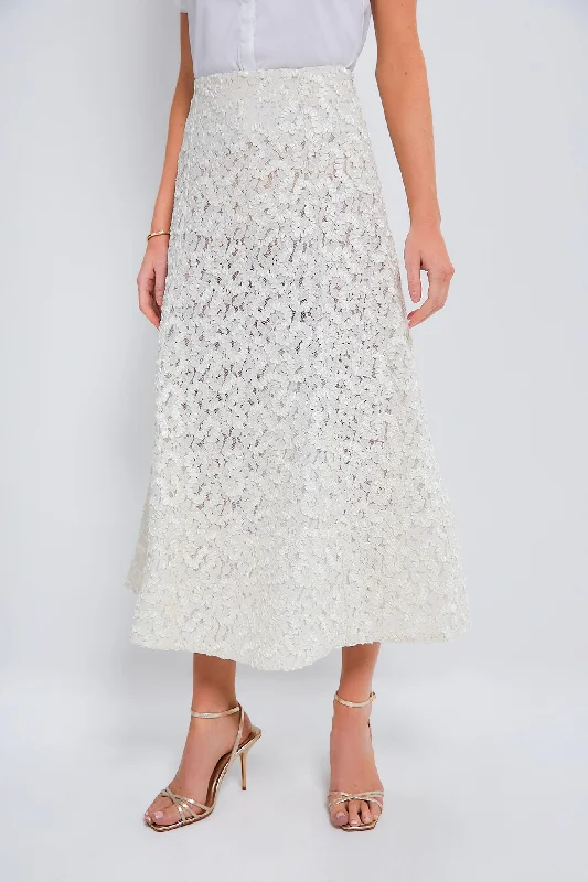 High-waisted skirts for slimming chic style -Vintage White Embroidered Skirt