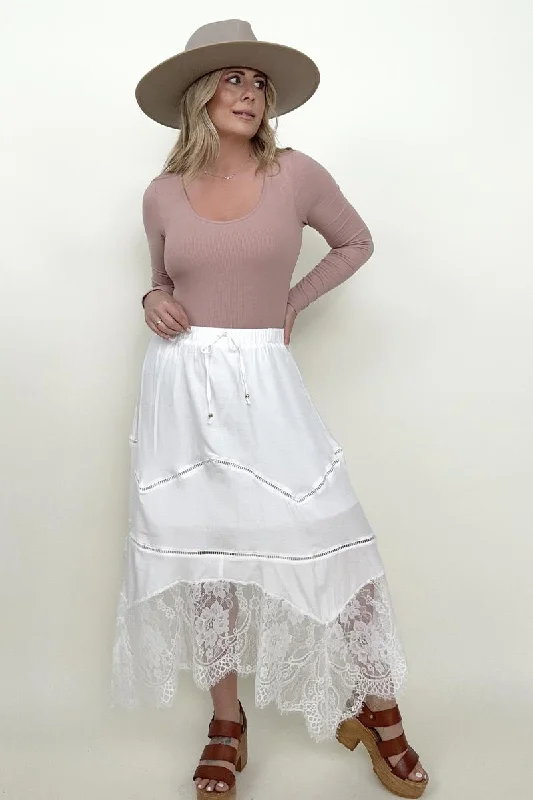 Casual skirts with relaxed fit comfort -White Lace Asymmetrical Hem Maxi Skirt