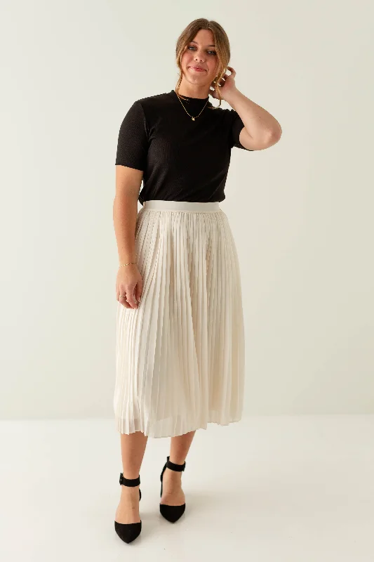 A-line skirts for classic wardrobe essentials -'Theodora' Pleated Midi Skirt in Cream