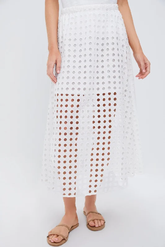 High-waisted denim skirts for cool lift -White Cotton Eyelet Eve Skirt