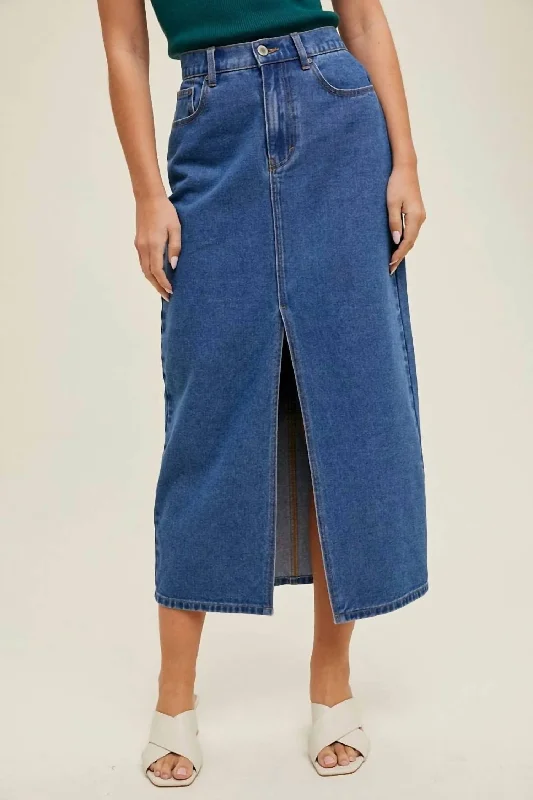 Printed Short Skirts with Patterns -For Days Denim Midi Skirt In Dark Wash