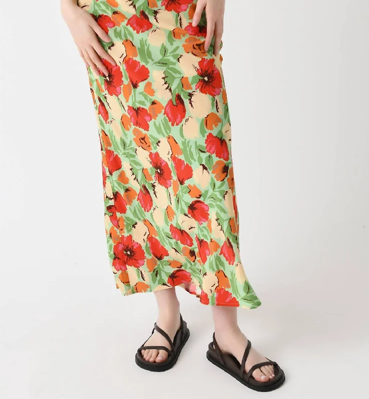 Denim Long Skirts for Casual -Layla Skirt In Green Garden Floral