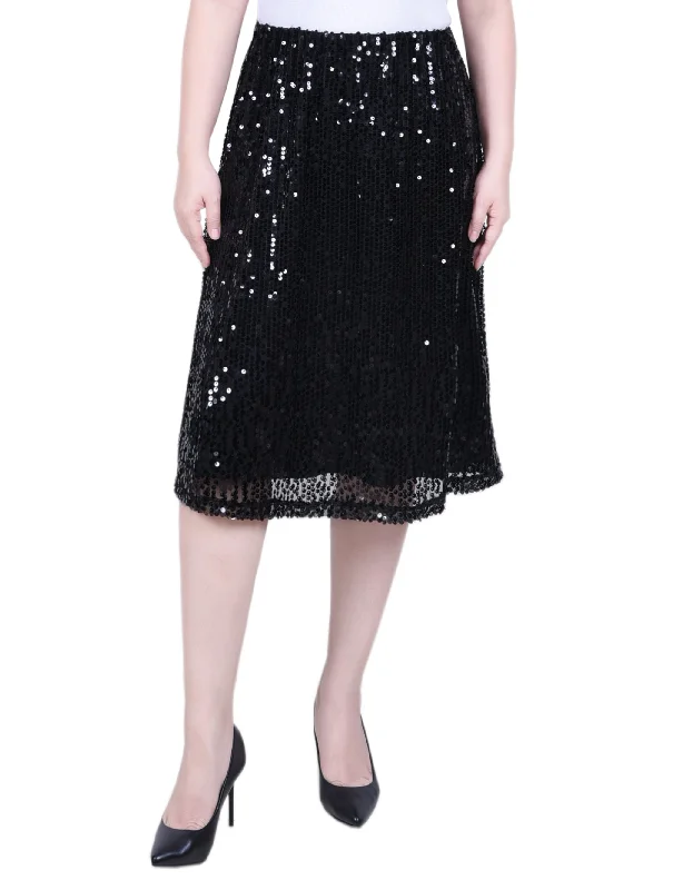 Vintage skirts for retro-inspired fashion vibes -Petite Knee Length Sequined Skirt