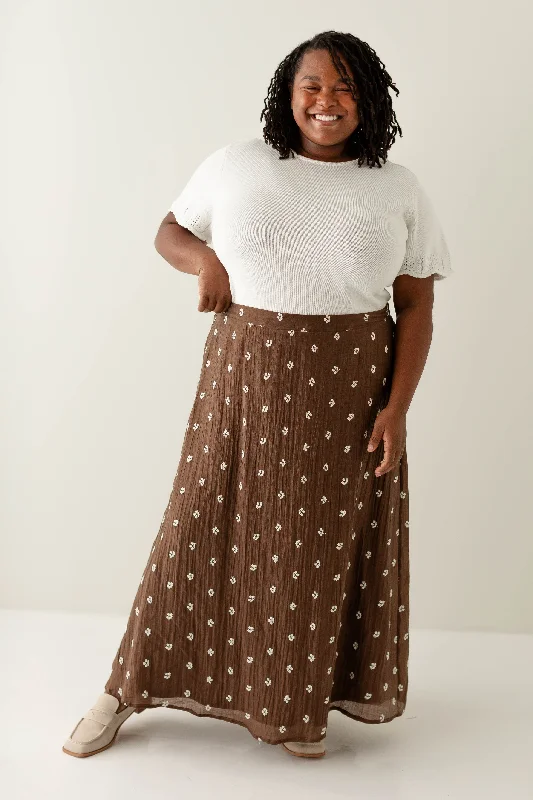 Luxury skirts with shimmering sequin details -'Melissa' Embroidered Floral Maxi Skirt in Brown