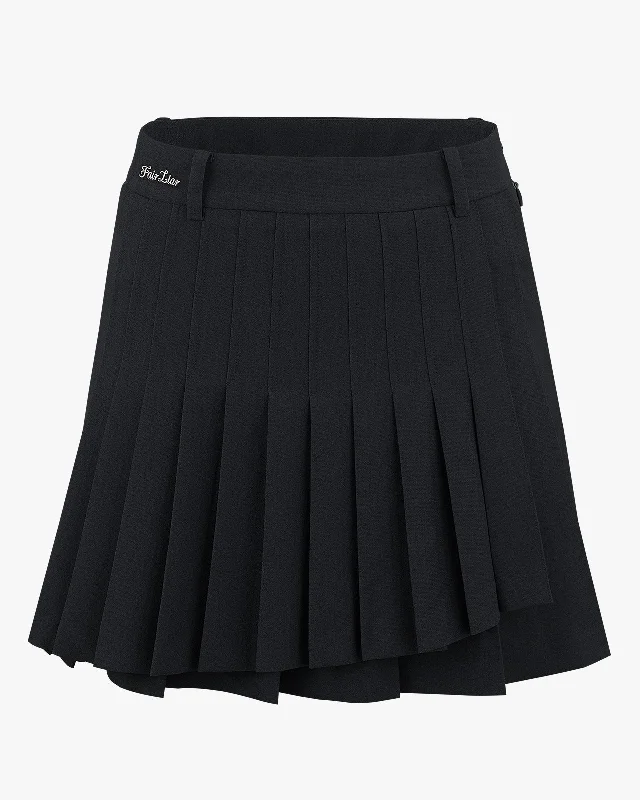 High-waisted mini skirts for retro vibes -Asymmetrical Wrap Pleated Skirt - Black