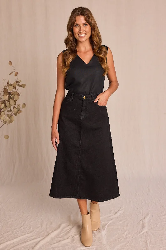 White Short Skirts for Pure -Adrift Denim A-Line Skirt in Black