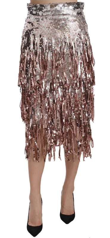 Skort Short Skirts for Practical -Dolce & Gabbana Metallic Sequin Tulle High-Waist Midi Women's Skirt