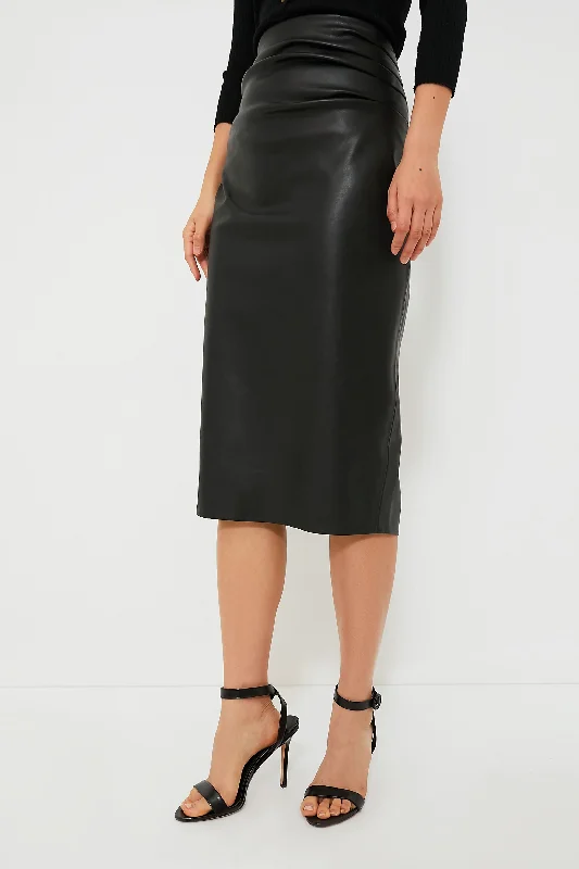 A-line skirts with flared hem elegance -Black Leather Monica Midi Skirt