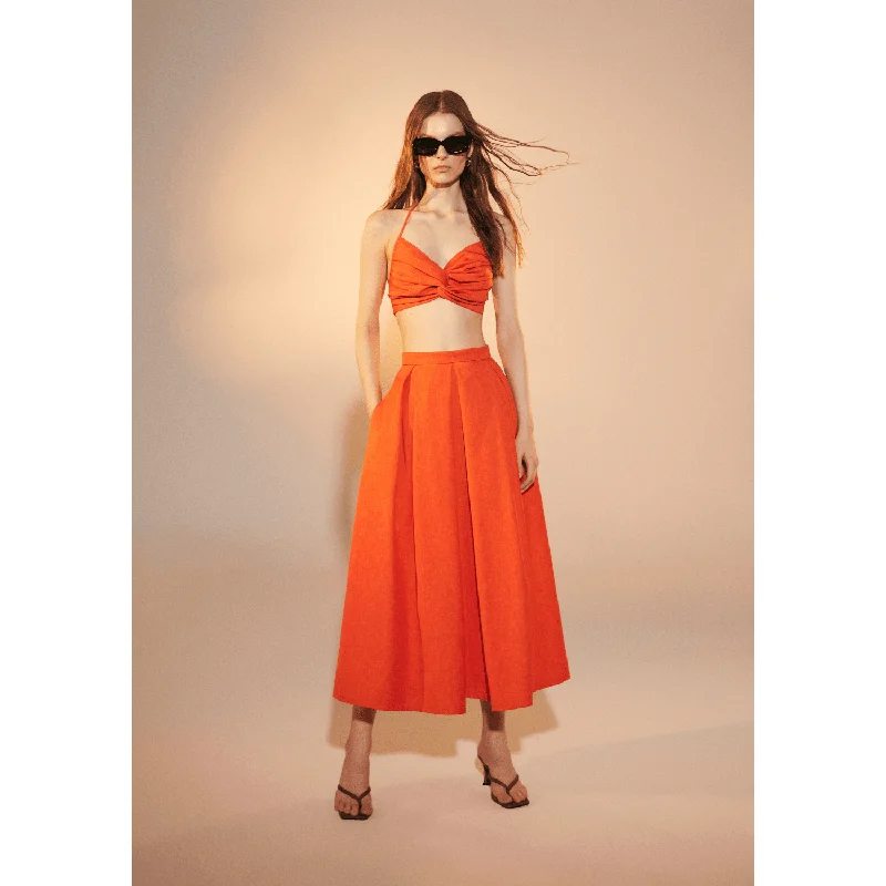 High-waisted skirts with button front detail -June Midi Skirt in Spicy Orange