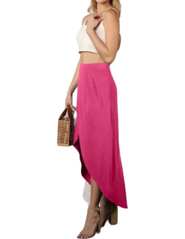 Satin Short Skirts for Shiny -Hi-Low Open Front Maxi Skirt In Fuchsia