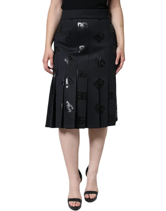 Flared Short Skirts for Flirty -Dolce & Gabbana  DG Monogram Pleated Midi Women's Skirt